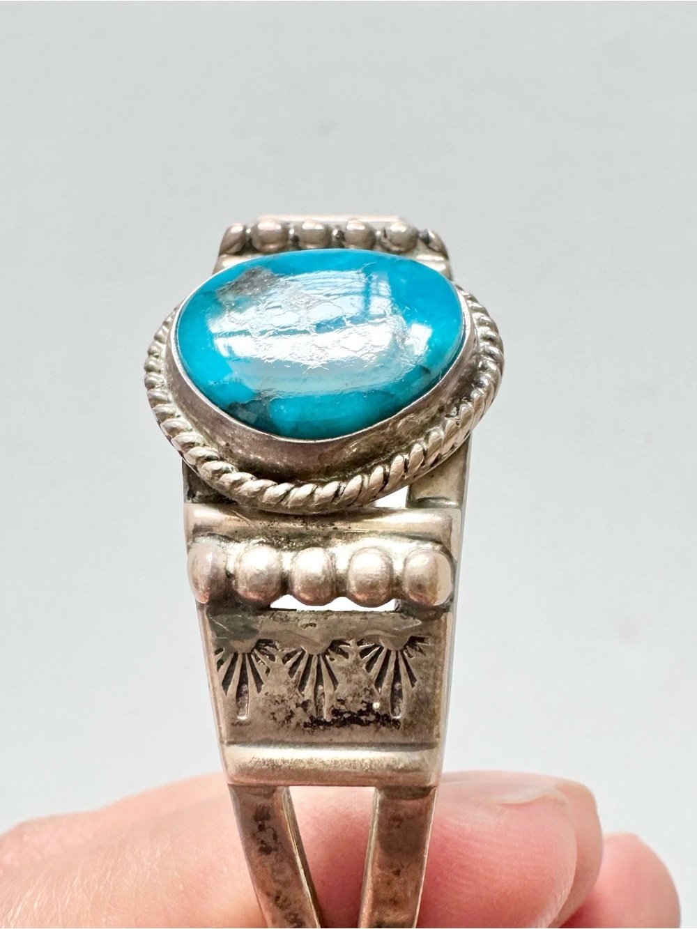 1950s Vintage Sterling Silver Turquoise Native American Navajo Cuff Bracelet - Picture 4 of 9